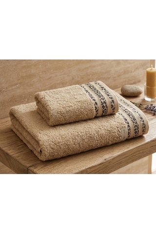 Savana Premium %100 Pamuklu Ultra Emici 2 Li Banyo Ve El-yüz Havlu Seti Kum Beji