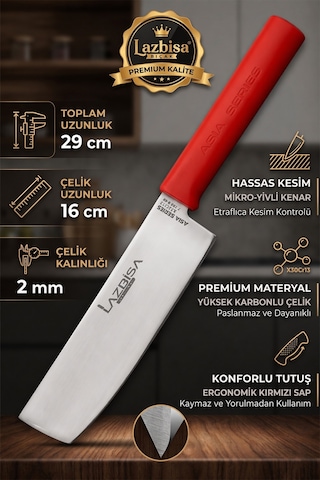 Lazbisa Mtf-346 Asia Serisi Mutfak Şef Bıçağı Seti Et Ekmek Sebze Şef Bıçak 3 Lü Set Günlük Kullanım Kırmızı