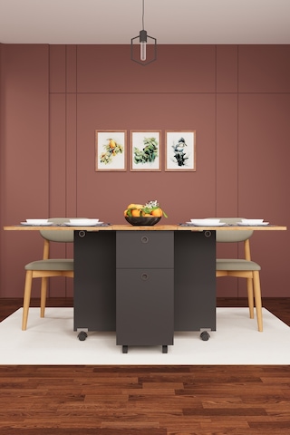 Asra Trend KM-03 %100 MDF 168x70 cm Katlanır Akıllı Mutfak Masası Tekerlekli Servis Masası Koyu Gri Petra