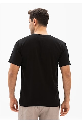 Kısa Kol Şile Bezi Zımbalı Erkek Tshirt Siyah 3003