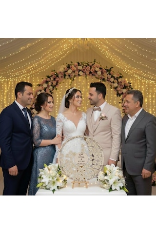 Evlilik Sepetim Düğün-nişan Şeffah Pleksi Nazar Duası İşlemeli 50 Cm Yuvarlak Misafir-hatıra Anı Defteri-kutusu + Şövale Ve Kalem Hediyeli
