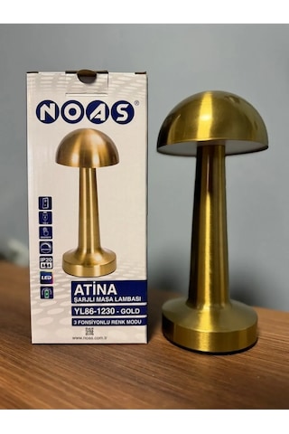 Mantar Atina Şarjlı Masa Lambası Gold Noas Gold