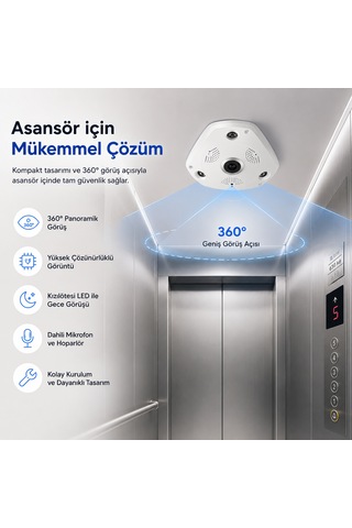 Uninet 360 Derece Balık Gözlü Wifi Güvenlik Kamerası Uzaktan Izleme, Hareket Bildirimi Ve Bulut Kayıt Yapabilen Ip Kamera