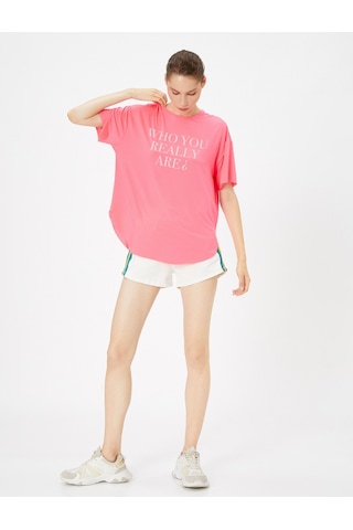 Koton Oversize Spor Tişört Slogan Baskılı Bisiklet Yaka Kısa Kollu Neon Pembe 4wak10121nk Neon Pembe