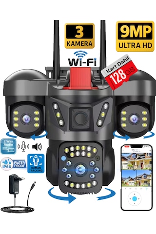 O-kam 5011 128gb 9mp 3 Lensli Akıllı Güvenlik Kamerası Wifi Gece Görüş Sesli Kişi Takibi