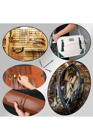 Çok Fonksiyonlu Deri Alet Rulo Çanta Taşınabilir Bakım Ağaç İşleme Elektrikçi Çantası Vida Anahtarı Depolama Donanım Alet Çantası Siyah