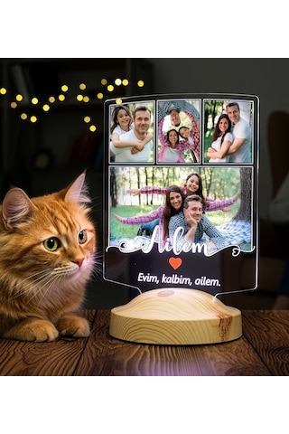 Fotoğraflı Ailem Led Lamba Aile Hatırası Sevgi Dolu, Anlamlı Aile Hediyesi