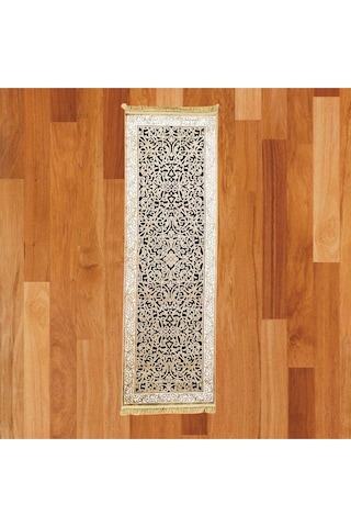 Osmanlı Çiçek Desenli 100 X 300 Makine Yün Halı Siyah