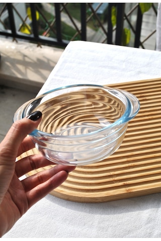 1 Adet Cam Fırın Kasesi Borline Meze Tabağı Yuvarlak Kase 11x5 Cm Şeffaf