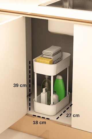 Lizbon Çok Amaçlı 2 Katlı Banyo Organizer Düzenleyici Dolap Içi Tezgah Altı Tekerleksiz Organizer Gri