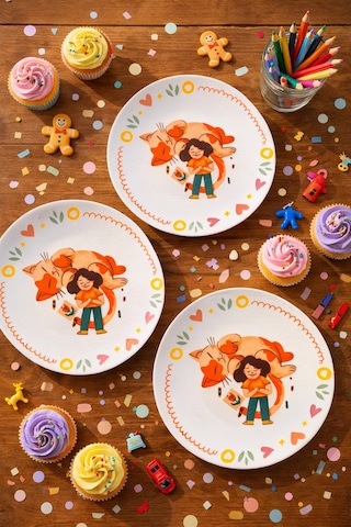 Grandora Sevimli Kedi & Çocuk Figürlü 6'lı 20 Cm Çocuk Desenli Pasta Tatlı Tabağı Seti, Çocuk Tabağı Çok Renkli