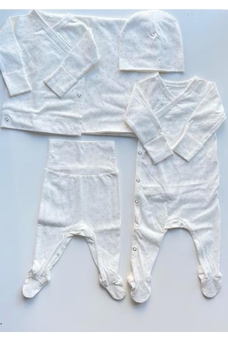 Key Kıds Bej Puantiye Hastane Çıkışı Seti Newborn 0-3 Ay Çok Renkli