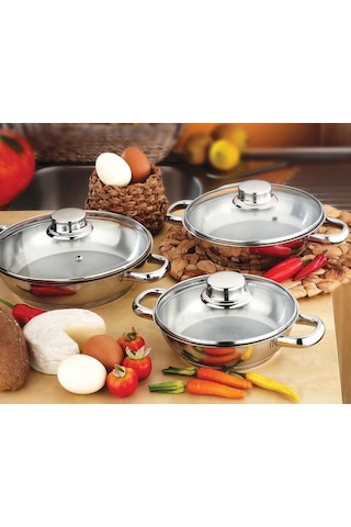 Gülsan Omlet Set 6 Parça Sahan Seti Cam Kapak