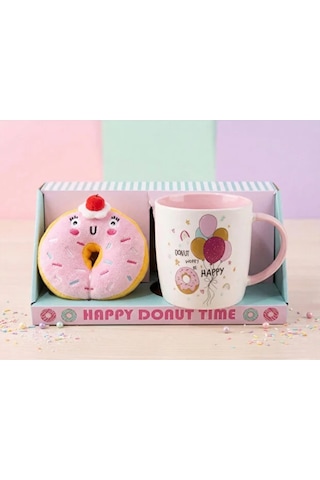 Donut Peluş Anahtarlıklı Kupa 360 Ml Pembe1