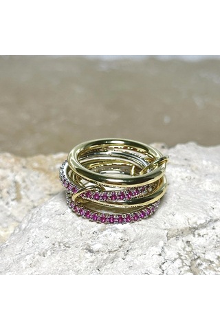 4'lü Gold-pembe Yüzük Çok Renkli