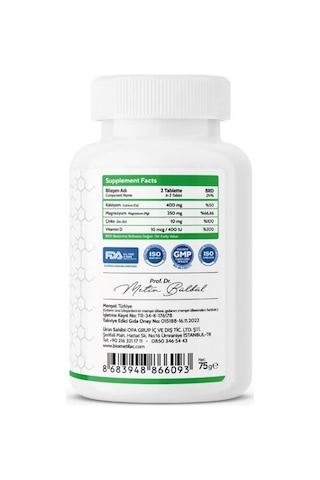 Biomet S1 Kalsiyum Magnezyum Çinko Vitamin D Takviye Edici Gıda 60 Tablet