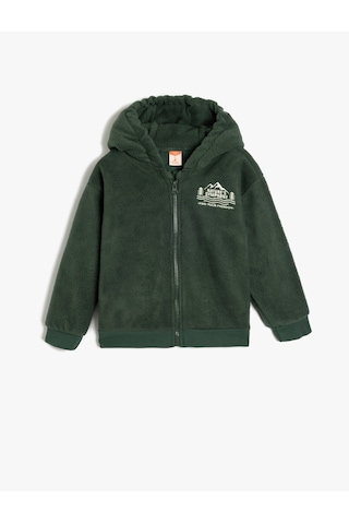Koton Kapşonlu Fermuar Kapamalı Uzun Kollu Polar Sweatshirt Yeşil 5wmb10436tk Yeşil