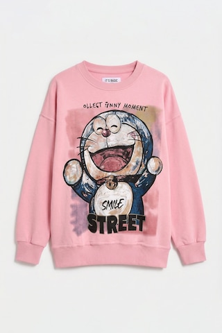 Itsbasic Kadın Pembe W5 Oversize Baskılı %100 Koton Organik Kumaş Sweatshirt