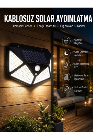 Güneş Enerjili Bahçe Aydınlatma Lambası Solar 100 Led Lamba Diğer 78903078