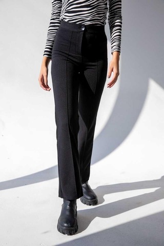Ckm Moda Faylinn Yüksek Kalite Yüksek Bel Toparlayıcı İspanyol Paça Pantolon Siyah
