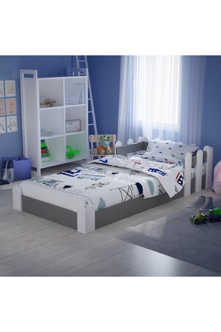Tuliplifeyapımarket Tuliplife Montessori Karyola Beyaz-Antrasit Çocuk Yatağı -306 Antrasit - Beyaz