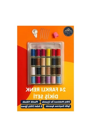 24 Renkli Dikiş Seti - Iğne, Yüksük Ve İplik Geçirici İle Tam Set