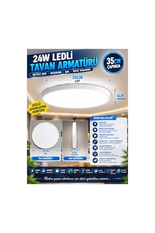35 Cm Modern Tavana Sıfır Panel Led Avize 24watt 6500k Buz Beyazı Işık Uzun Ömürlü,ince Tasarım 24w Led Armatür / Buz Beyazı 6500k Tasarruflu Tavan Paneli Tavan Armatürü Beyaz