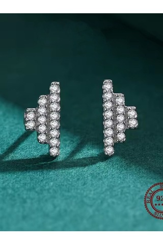 Brezza Lusso Jewelry Timeless Series Işıltılı Asimetri Kadın Gümüş Küpe Gümüş