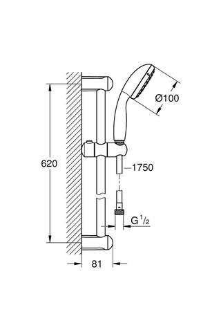 Grohe Tempesta 100 Sürgülü Duş Seti, 2 Akışlı, Krom, 2759810e Krom