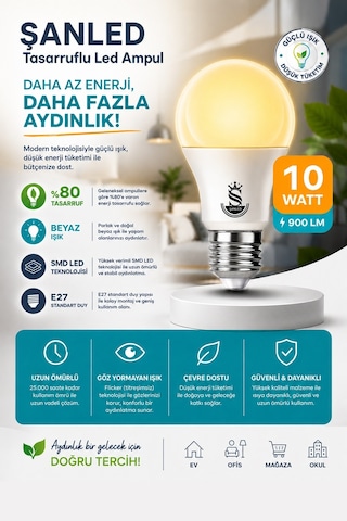 10w Tasarruflu Gün Işığı Led Ampul 100 Adet 100 Adet