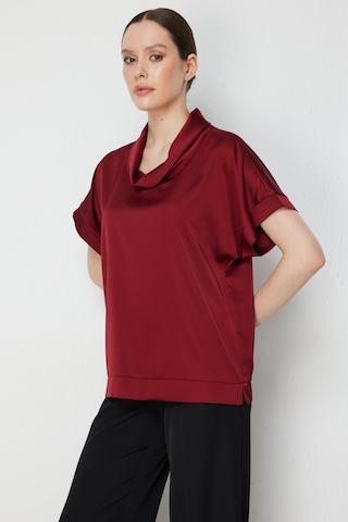 On Kadın Degaje Yaka Kısa Kollu Bluz 74434 Bordo