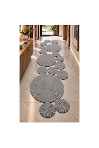 Bohem Asimetrik Jüt El Yapımı Yuvarlak Detaylı Jüt Hasır Görünümlü Dekoratif Kilim, Organik Form Modern Banyo Mutfak Koridor Halı Kilim Paspas Doğal Tasarım Gri 934606952 Gri