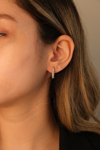 Çildan Womens Gold Zirkon Taş Detaylı Simetrik Halka Küpe Altın