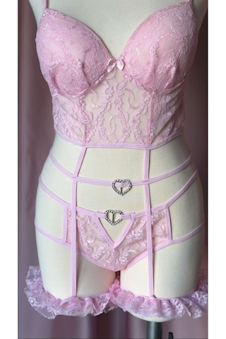 Mh Moony Homewears Seksi Mihra Pembe Jartiyer Set Pembe