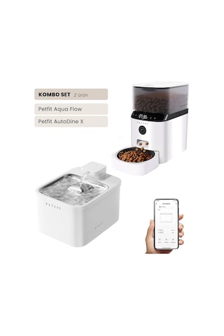 Petfit Aqua Flow Wifi Akıllı Bataryalı Otomatik Kedi Köpek Su Pınarı Çeşmesi Şelalesi+petfit Autodine X 5l Wi-fi Kameralı Akıllı Otomatik Mama Kabı Besleme Ünitesi Bundle