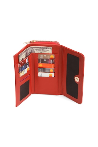 Yaşam Çiçeği Baskılı Şans Cüzdanı Kağıt Bozuk Para Ve Kartlık Bölmeli Kırmızı Kadın Cüzdan Kirmizi
