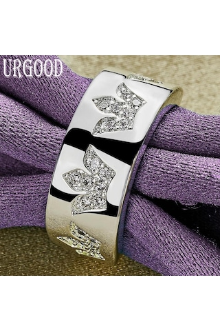 925 Ayar Gümüş Taç Aaa Zirkon Yüzük Hediye Moda Takı