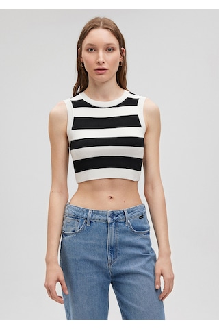 Mavi - Çizgili Crop Triko Top 1710098-85407 Siyah