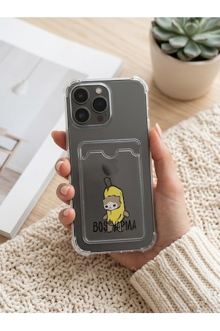 Hepsi Apple İphone Uyumlu 14 Pro Max Boş Yapma Muz Detaylı Kart Bölmeli Şeffaf Telefon Kılıfı Najmaddin Çok Renkli