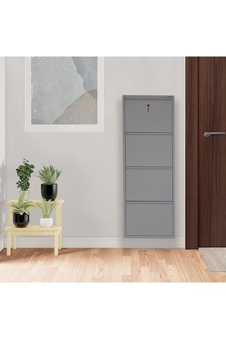 Kilitli 4'lü Metal Ayakkabılık - Gri