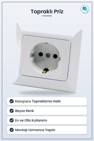Topraklı Priz Beyaz Duvar Prizi Schuko Tipi Elektrik Tesisat Malz