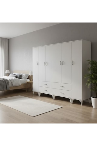 Zerkaconcept Odin 6 Kapaklı Dolap Gardırop Byz - M1 Beyaz