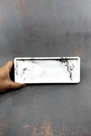 Mermer Desenli Beton Sunum Tepsisi Dekoratif Sunumluk 25x10 Cm