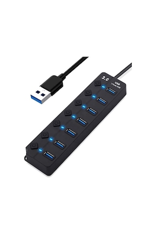 7 Port Usb 3.0 Çoklayıcı Hub 30cm Kablo 5gbps On Of Tuşlu Işıklı 7ports Usbhub