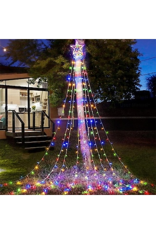 Rgb Tepe Yıldızlı Güneş Enerjili Yılbaşı Led Işığı, Kumanda Ve Animasyonlu Noel Ağaç Duvar Işığı Renkli