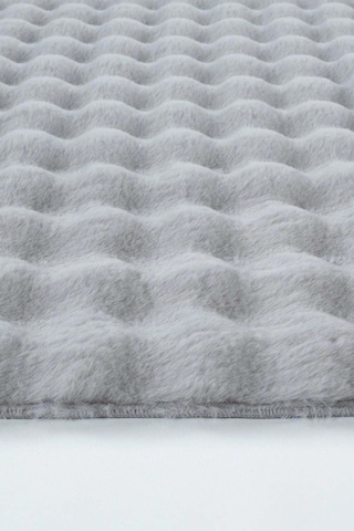 Raschel Carpet Açık Gri Yumuşak Bubble Kaymaz Özel Taban Oval Peluş Halı Yolluk