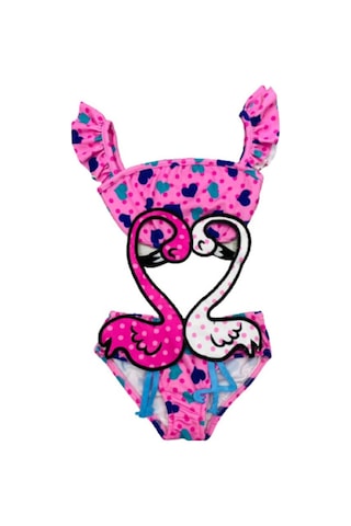 Lolliboomkids Kız Çocuk Mayokini Flamingo Temalı Beyaz - Pembe Fırfırlı Askı - Son Sezon Kostüm Mayo