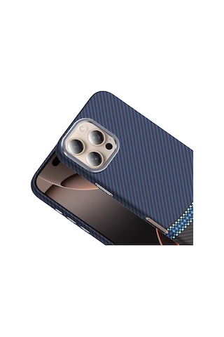 Apple Uyumlu iPhone 16 Pro Max Kılıf M-safe Şarj Özellikli Karbon Fiber Görünümlü Zore Gros Kapak Desert Titanyum