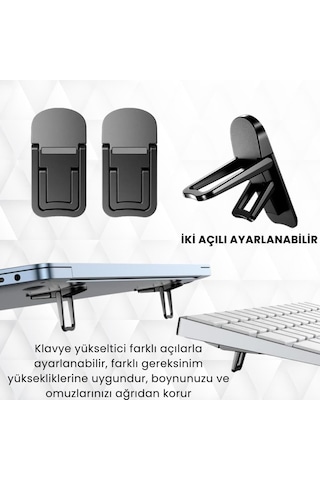 Lexroo Metal 2 Adet 7mm 3m Yapışkanlı Katlanabilir Ultra Mini Laptop Standı,2 Açılı Laptop