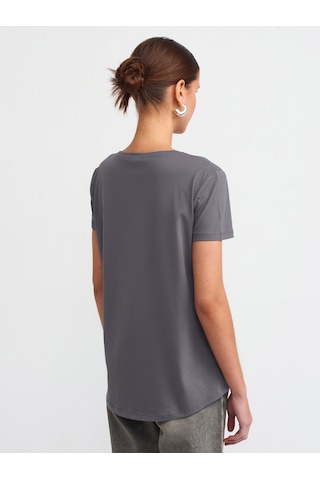 Dilvin Bisiklet Yaka Basic T-shirt-füme Füme